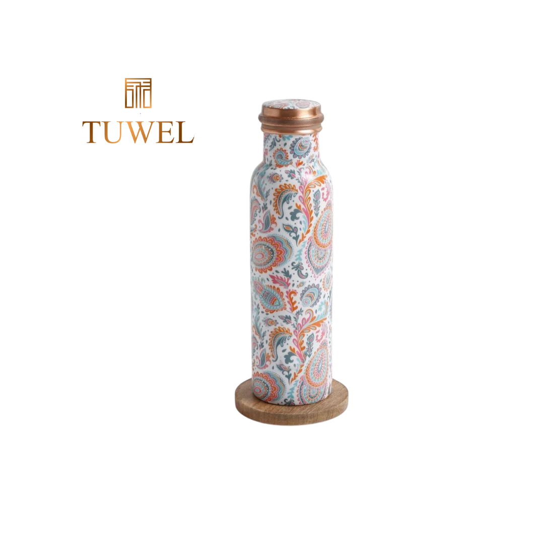 Copper Water Bottle 1 Litre - White Ethnic