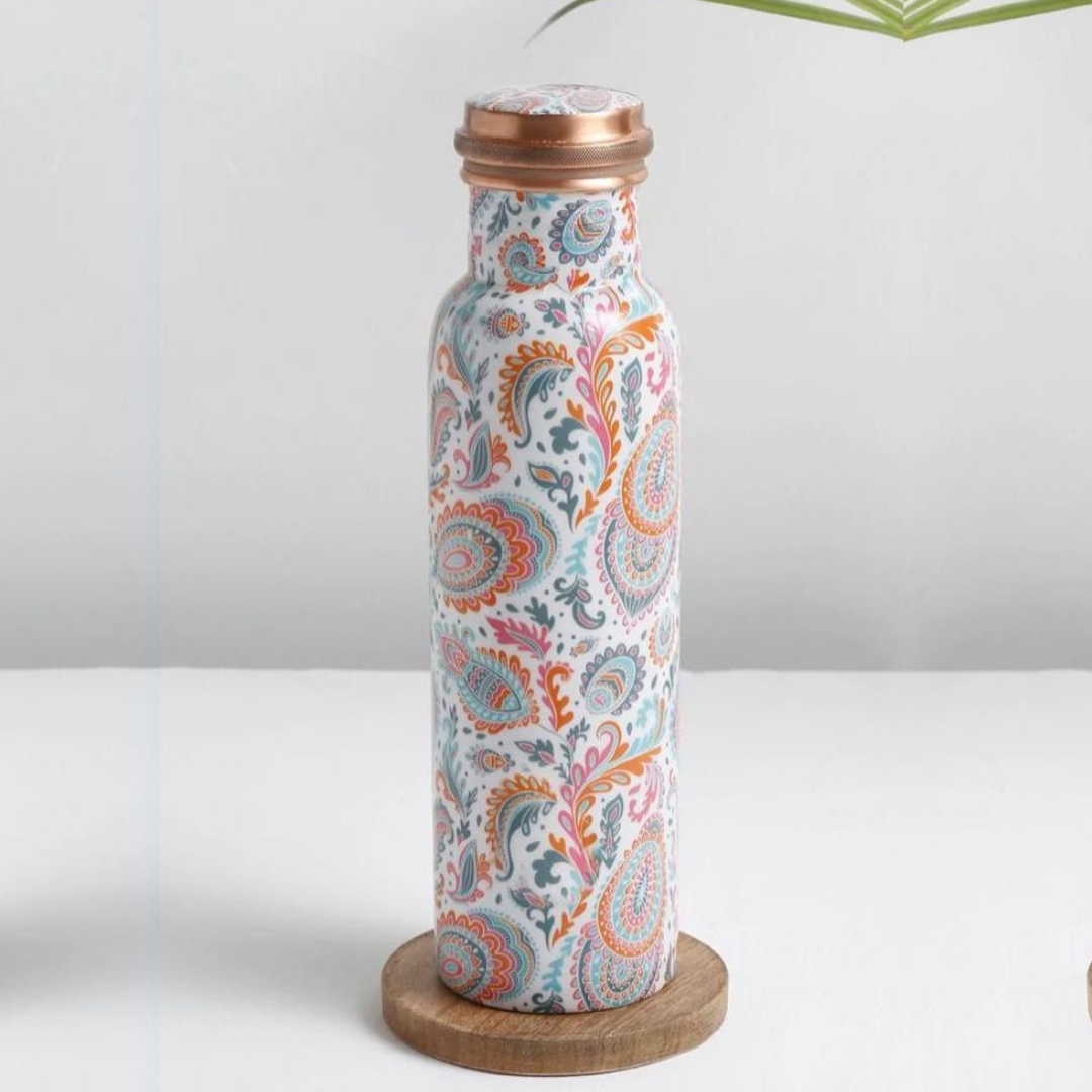 Copper Water Bottle 1 Litre - White Ethnic