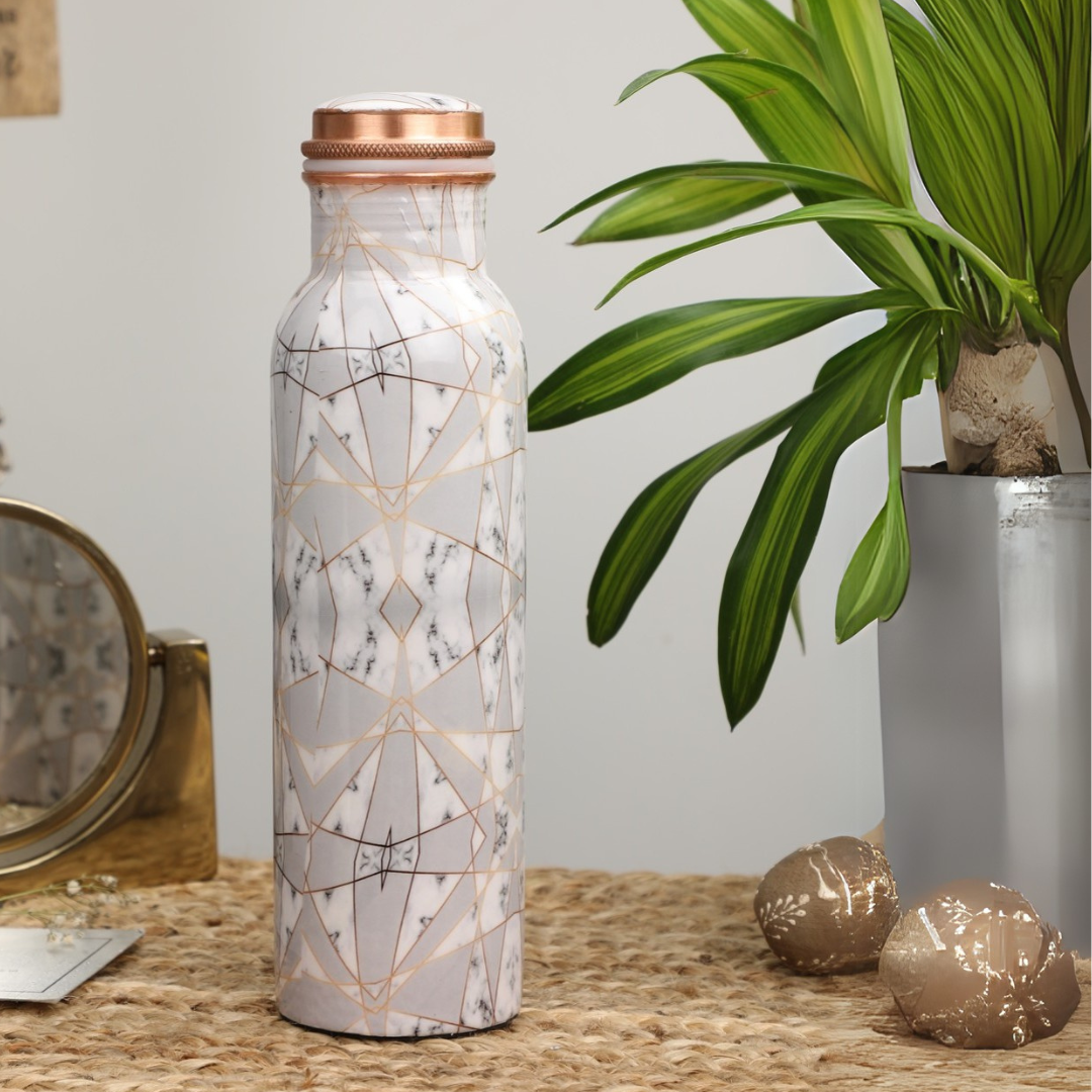 Copper Water Bottle With White Grey