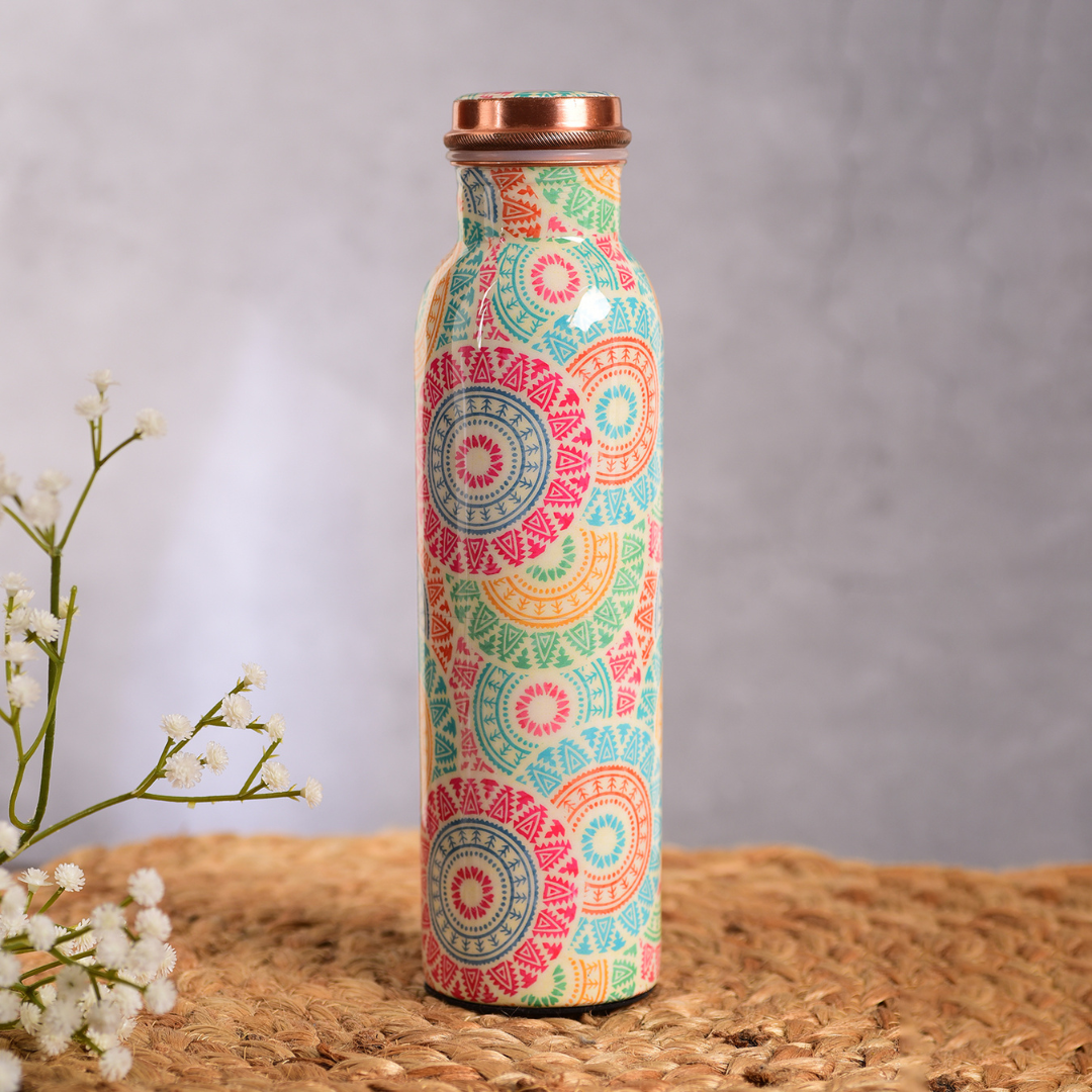 Copper Water Bottle 1 Litre - Multicolor Printed