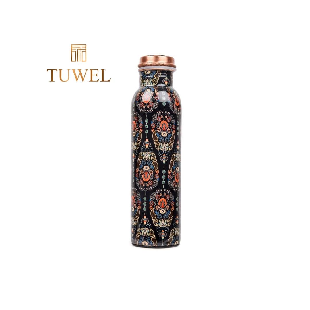 Copper Water Bottle 1 Litre - Printed Black