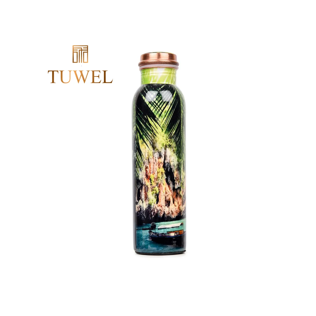 Copper Water Bottle 1 Litre – White With Text