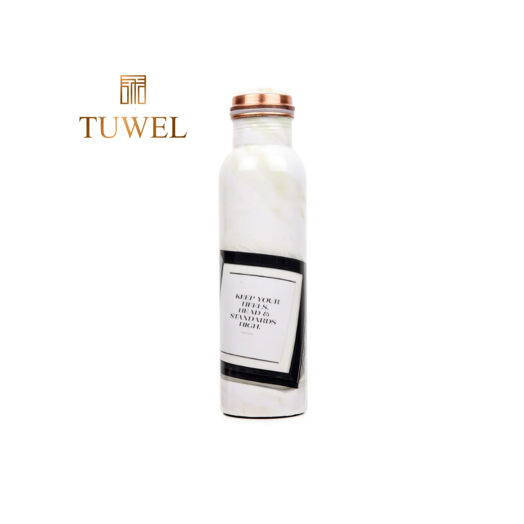 Copper Water Bottle 1 Litre – White With Text