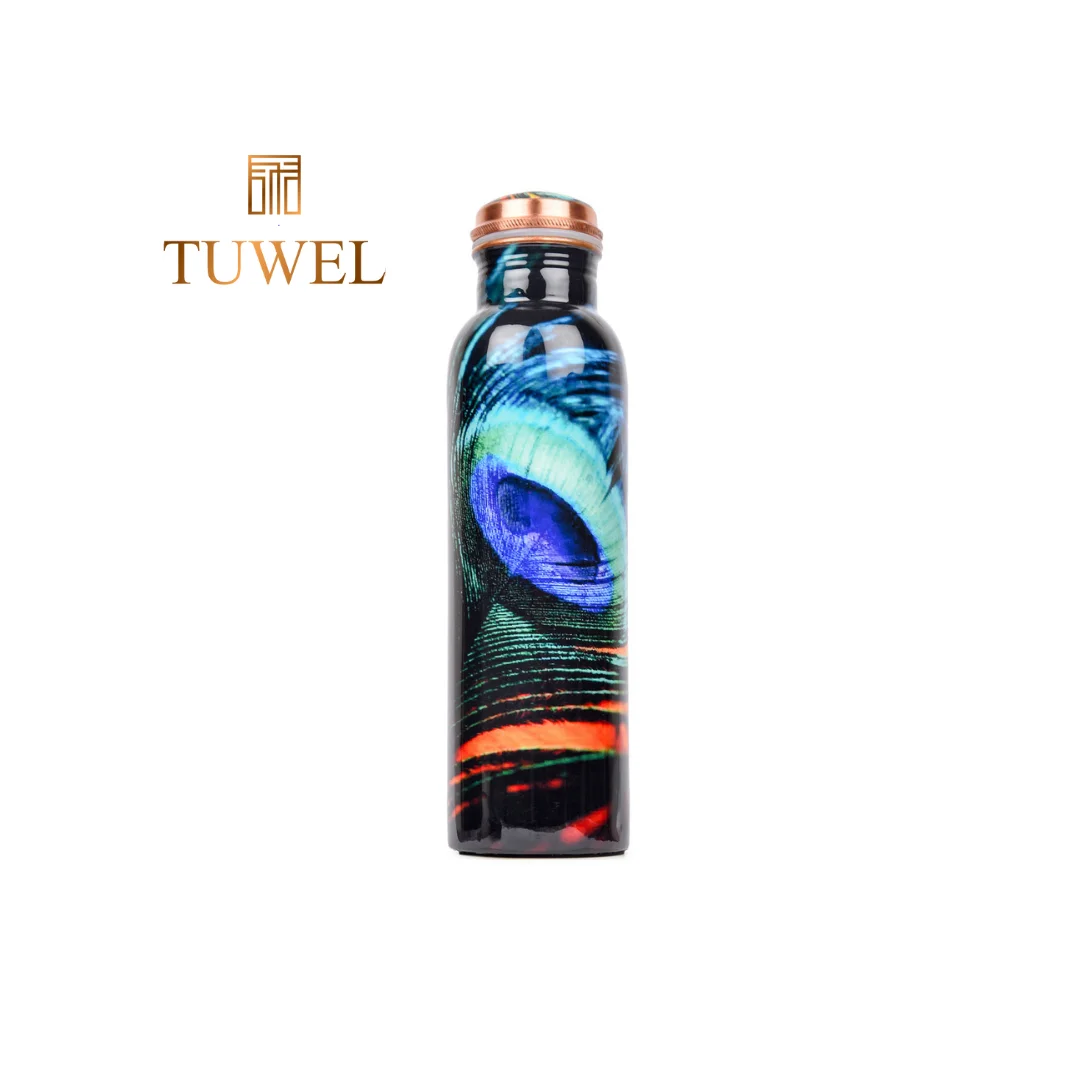 Copper Water Bottle 1 Litre - Mor Pankh Print