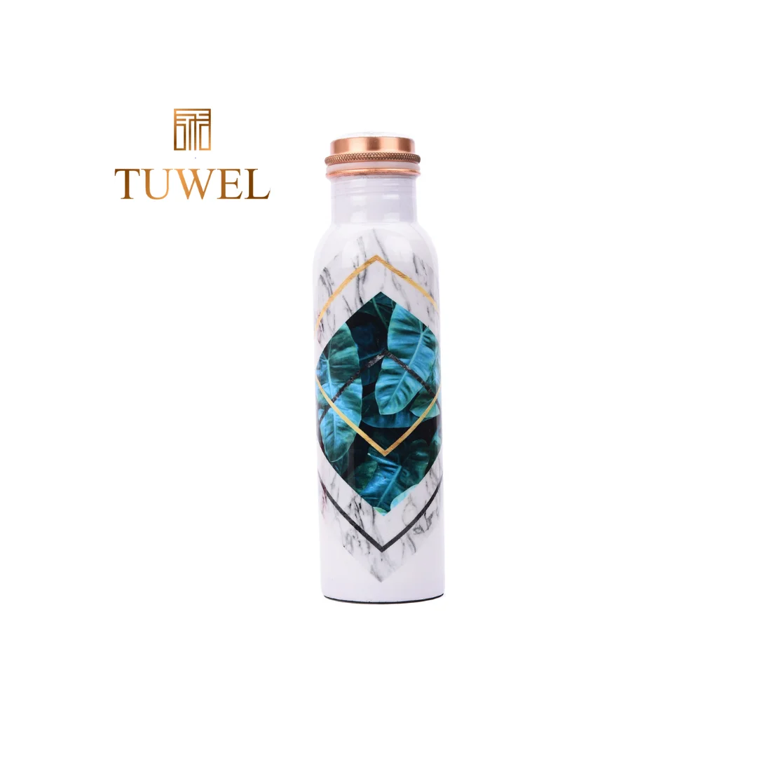 Copper Water Bottle With White Print